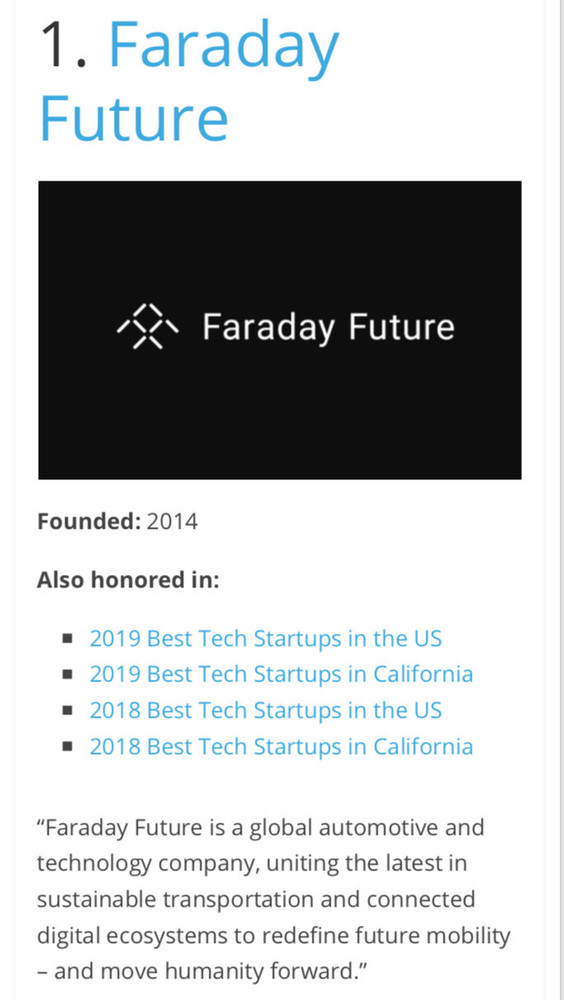 贾跃亭发声：FF获评加州十佳高科技创业公司 位列榜首