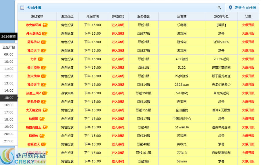 265G最新网页游戏开服表